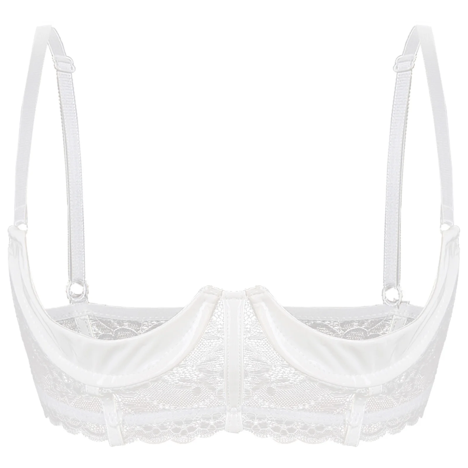 Sujetador de charol con escote abierto y aros para mujer, tirantes ajustables para los hombros, lencería de encaje floral transparente