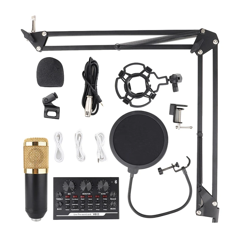 

360°Universal Desktop Bedside Cantilever Stand Live Broadcast K Song BM-800 Microphone Kit With V8II Sound Card Kit