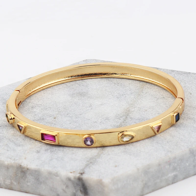 Luxury Punk Rainbow cz Gold Color Bracelet Bangle for Women Wedding on Hand Love Jewelry 2
