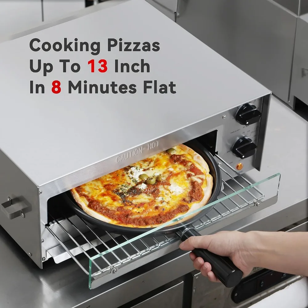 Countertop Electric Frozen Pizza Oven For Indoors with 30-minitue Timer Glass Door and Interior Light Commercial Pizza Maker