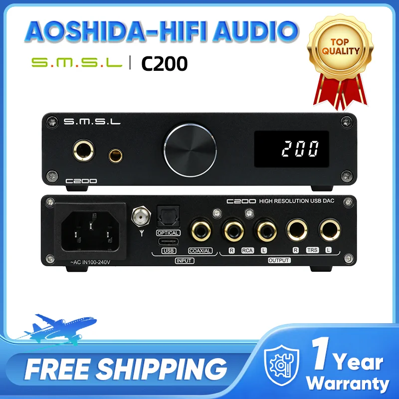 SMSL C200 DAC Fones de ouvido Amp ESS ES9038Q2M DSD512 32bit SMSL C200 DAC Fones de ouvido Amp ESS ES9038Q2M DSD512 32bit
