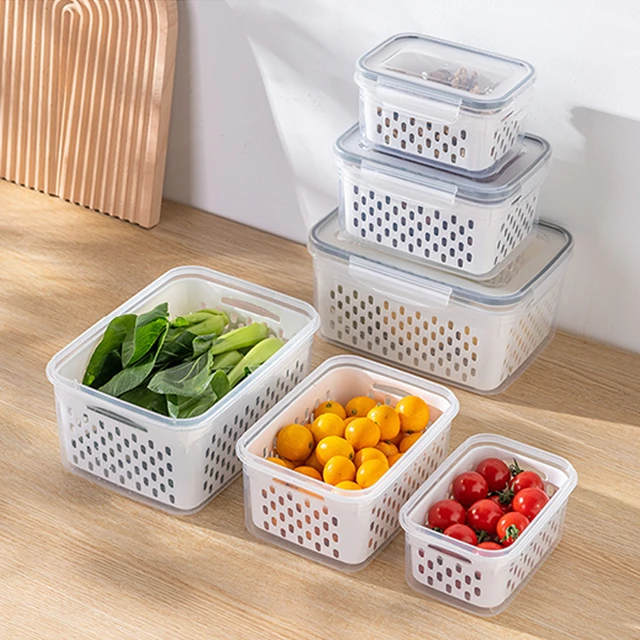 Organizador de nevera, caja de almacenamiento de frutas y verduras frescas,  cesta de drenaje, contenedores de almacenamiento, despensa, organizador de  cocina - AliExpress