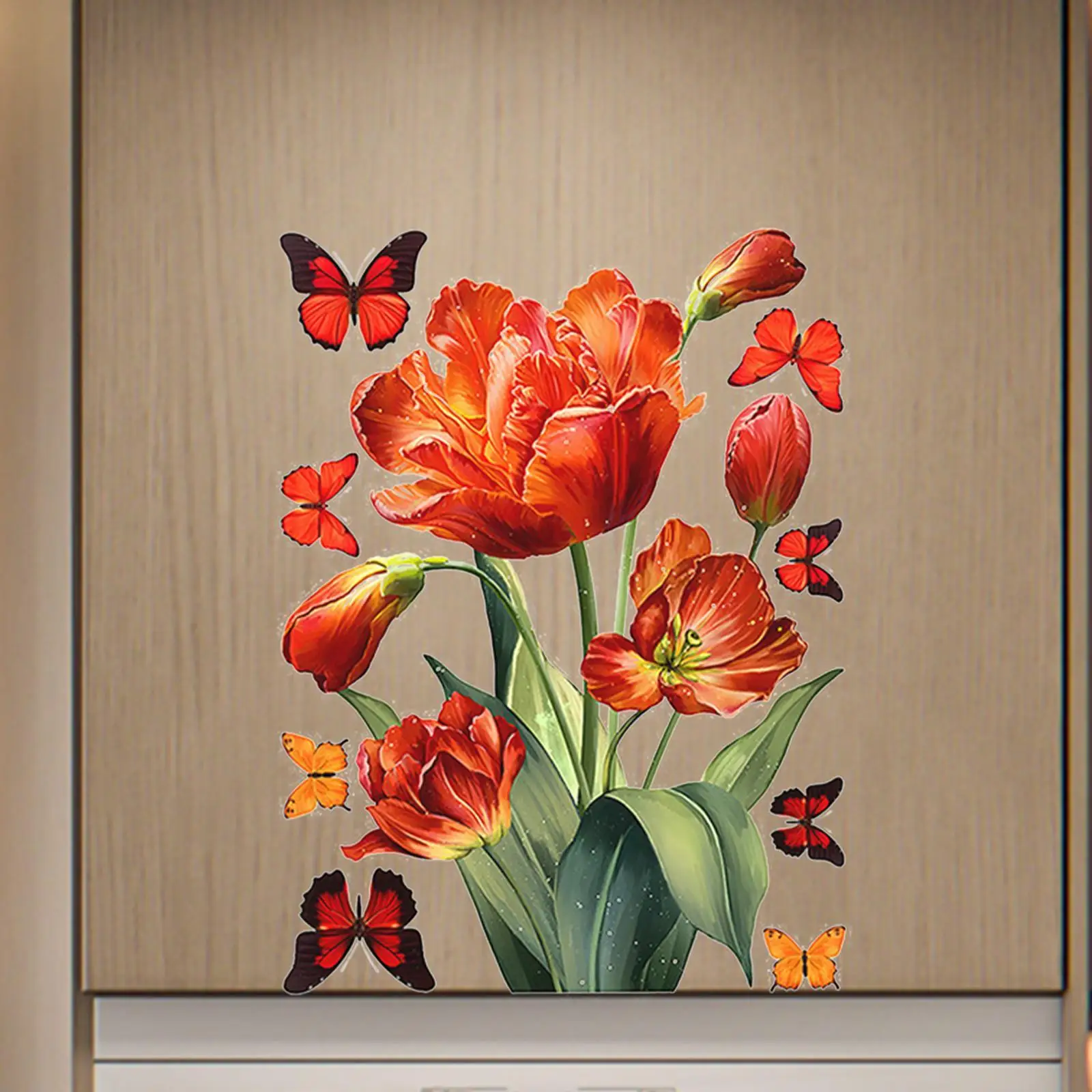 Tulips Butterfly Window Sticker Static Sticker Creative Elegant Artistic Window Decor for Home School