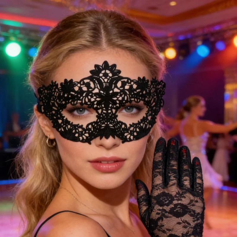 Schwarze Königin Spitze Maske Stickerei Blume Handschuhe Set Party Kostüm Karneval Maske Frau Zubehör Hochzeit Maske Maskerade Maske – Detail 14