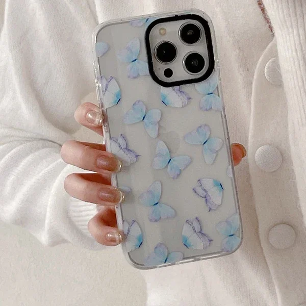 

2.0 Version Acrylic Upgrade Border Blue Butterfly Phone Case Cover for IPhone 11 12 13 14 15 Pro Max Case for IPhone 14 Pro