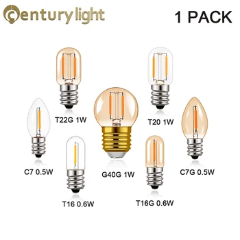 E14 E27 Led 디밍 가능 램프 220V C7 T22 G40 샹들리에 야간 램프 0.5W 1W 웜 화이트 2200K 2700K 빈티지 LED 필라멘트 전구