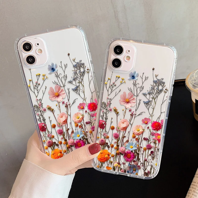 Flower Phone Case For iPhone 17 Case iPhone 15 13 14 11 12 16 Pro Max 7 8 Plus 12 13 Mini XR SE Soft Silicone Transparent Cover