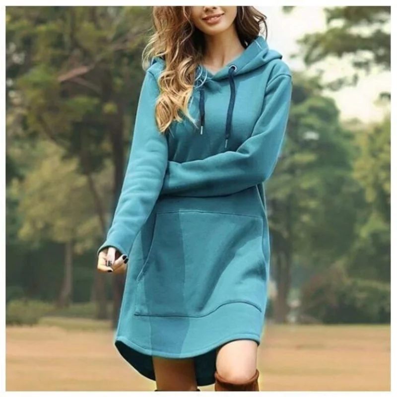 Spring and Autumn Fashion Women's Long Hoodie Casual Long Sleeve Pocket Pullover Loose Solid Top 2022 Red Purple New Style