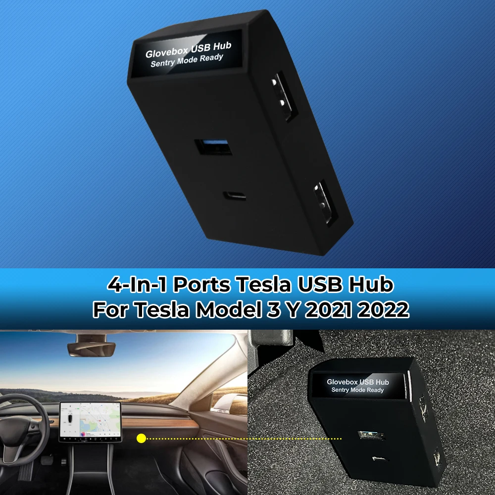 

Glovebox USB Hub Ports for Tesla Model 3 Y 2021 2022 Docking Station 4 In 1 Game Co-pilot Spiliter Upgrade Data Transfer Adapter