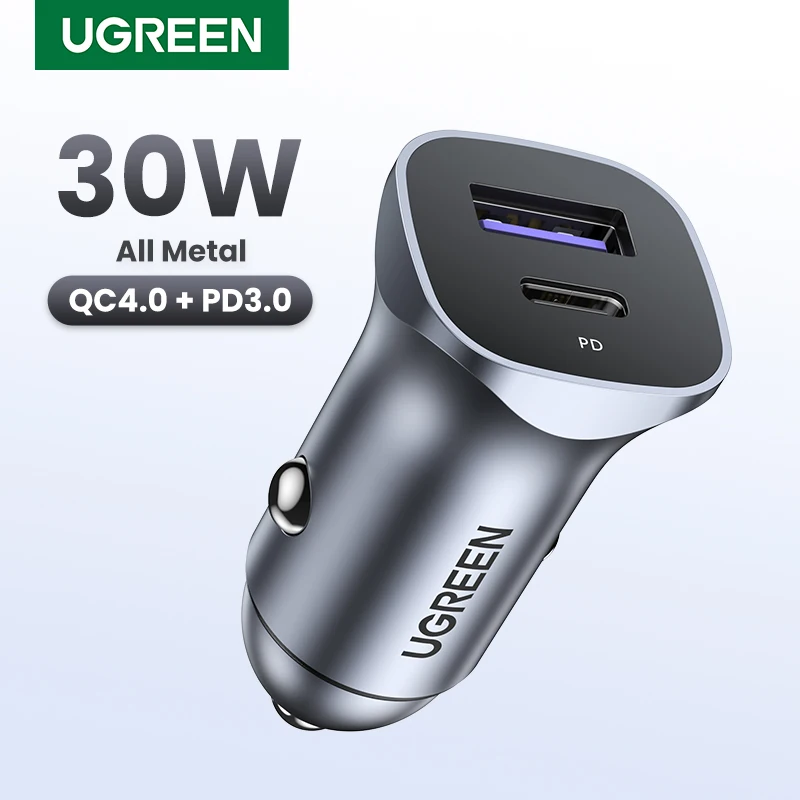 Car Phone Charger UGREEN 30W Car Charger USB Type C Fast Charger QC 4.0 3.0 PD 20W Quick Charging for iPhone 15 14 13 Xiaomi Mobile Phone