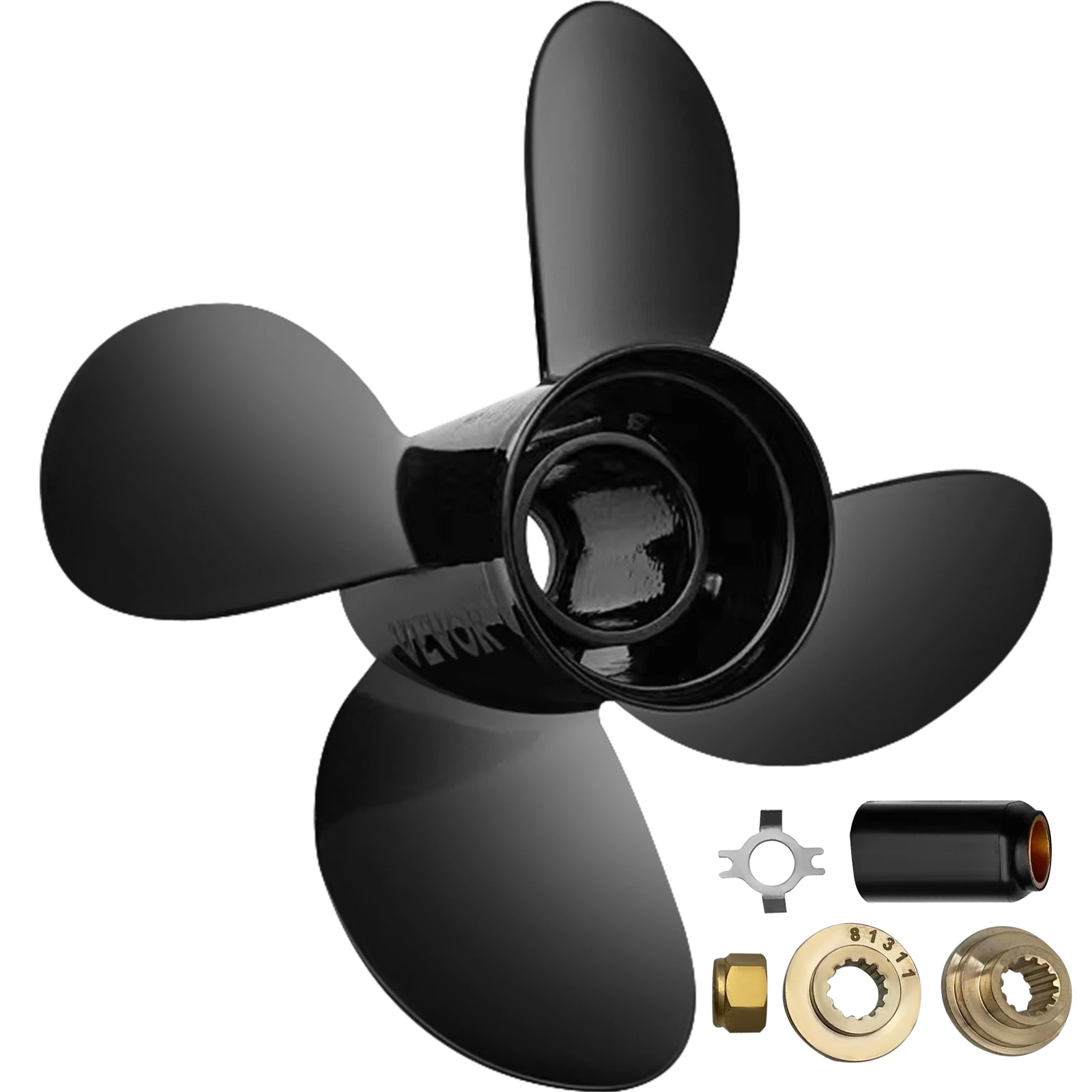 SucceBuy Outboard Propeller for OEM 48-8M8026630 4-Blade 10.3"x13" Aluminum Propeller Compatible 60Hp Outboard 13 Tooth Splines