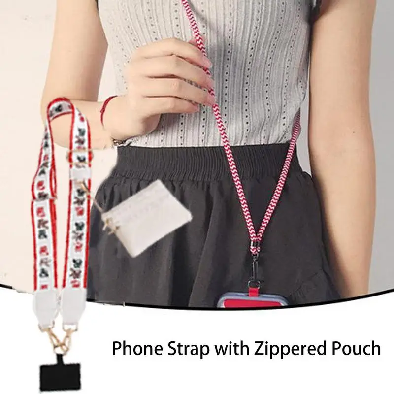 Phone Strap Lanyard Christmas Neck Strap With Zippered Pouch Adjustable Design Lanyard Decoration For Work Travel Business Daily