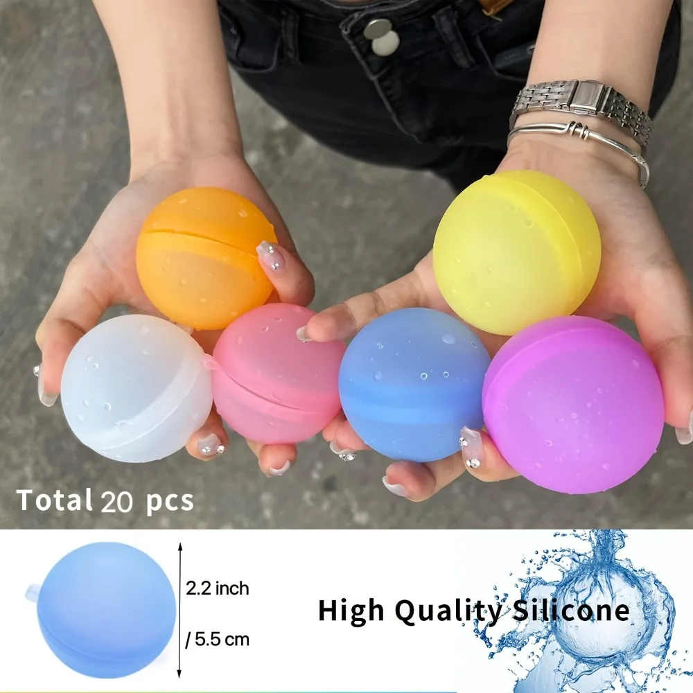 20Pcs Reusable Water Balloons Latex-Free Refillable Soft Water Bomb Quick-Fill Water Balls Summer Pool Beach Party Fun Water Toy 6