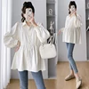 Korean Style Maternity Formal Shirts Long Sleeve Loose Turn-down Collar Button Fly Pregnant Woman Ball Gown Blouse Pregnancy Top 1