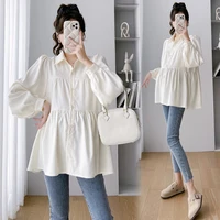 Korean Style Maternity Formal Shirts Long Sleeve Loose Turn-down Collar Button Fly Pregnant Woman Ball Gown Blouse Pregnancy Top 1