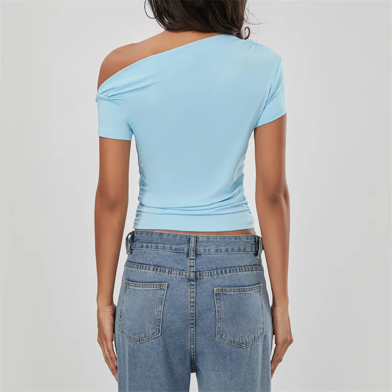 Top corto Y2K para mujer, ropa grunge de verano, camiseta fruncida sin mangas con hombros oblicuos, chaleco, ropa de calle de los años 2000