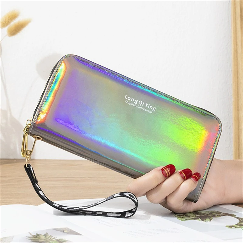 

New Laser Holographic Wallet Women Long Pu Leather Purse Fashion Female Clutch Large Capacity Zipper Purses Phone Purse Carteras