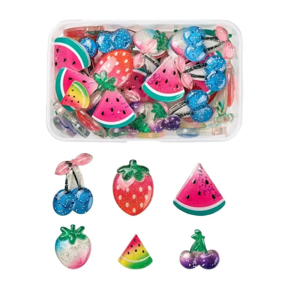 1 Box Resin Cute Fruit Cabochons with Glitter Powder For DIY Lovely Bracelet Phone Case Jewelry Making Accessories Mixed Color