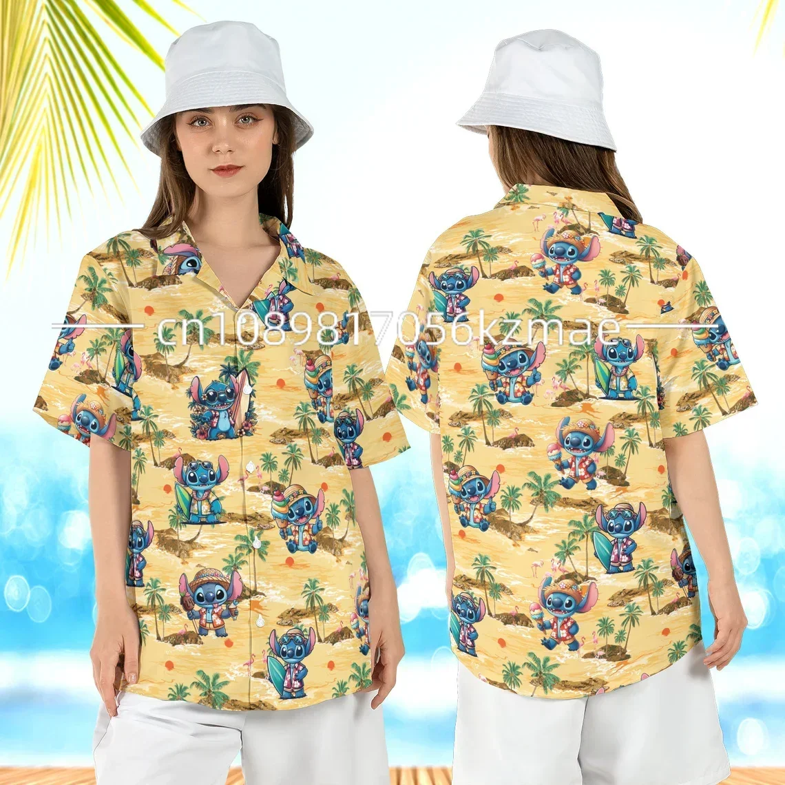 New Summer Boys&Girl Disney Stitch Tropical Fruit Cartoon 3D Pattern Shirt KID/Adult Casual Hawaiian Vacation Parent-child Shirt 6