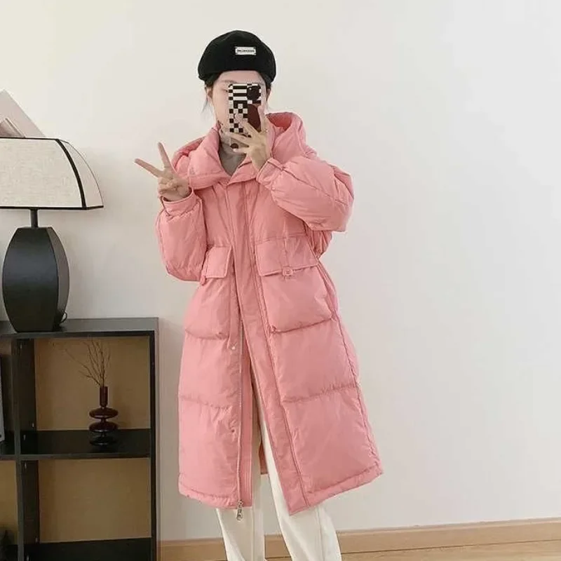2024 New Women Down Jacket Winter Coat Female Long Hooded Parkas Thicken Warm Outwear Solid Color Large Size Fashion Overcoat