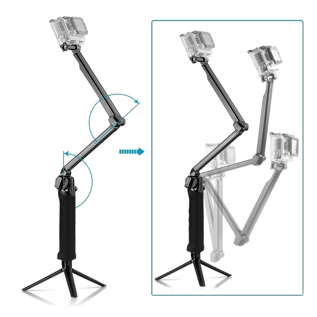 PULUZ 3-Way Grip Selfie Stick Foldable Tripod Handheld Selfie Extension Bracket for GoPro/Insta360 ONE R/DJI Action Cameras 3