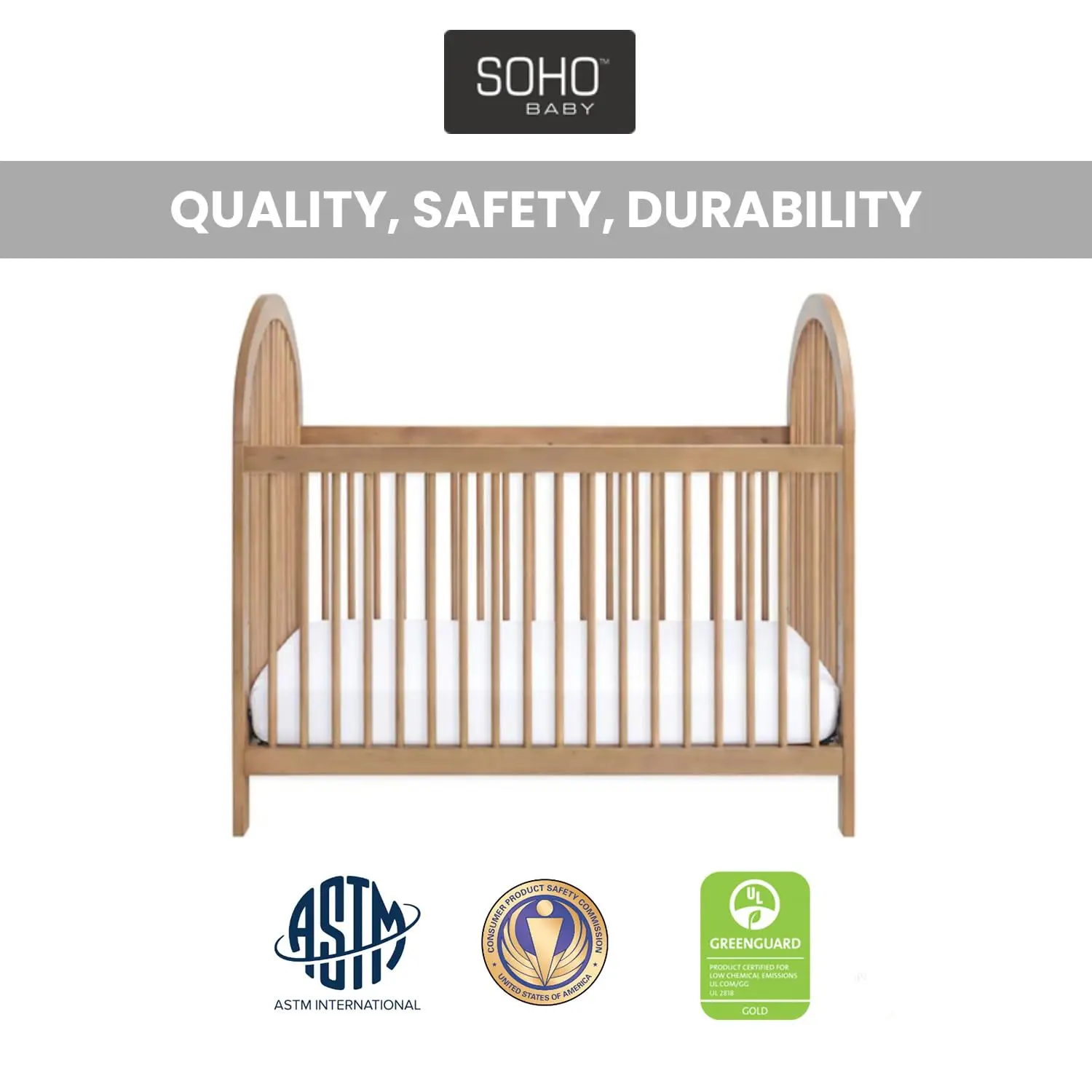 Everlee 3-in-1 Island Crib, Honey Wood