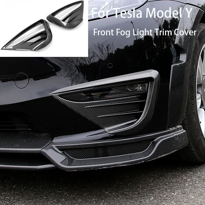 

For Tesla Model Y Front Fog Light Trim Cover Fog Lamp Spoiler Blade Trim Protective Cover Woof Tooth Wind Knife ABS Decoration