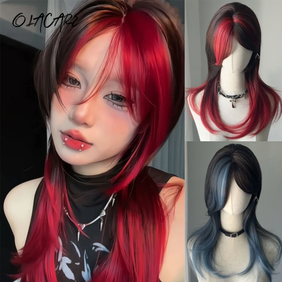 Synthetic Multicolor Curly Wig with Bangs for Women