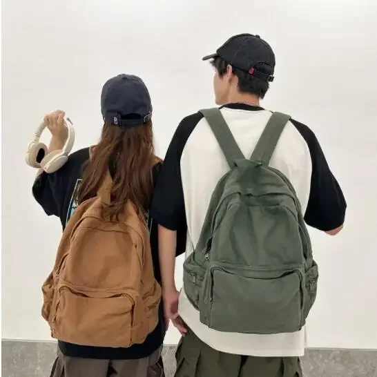 

Women Men Backpacks Canvas Female Travel Backpack Laptop School Bag for Teenager Solid Color College Student Book Bag Mochila 가방