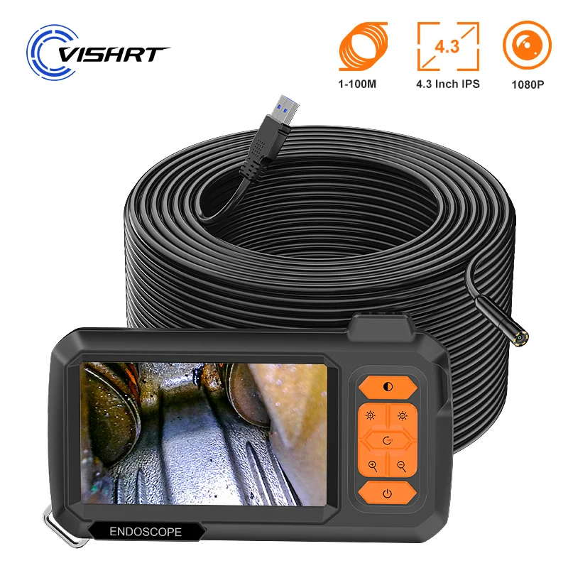 4.3'' IPS Screen Industrial Endoscope Camera Split Design 1-100m Rigid Cable Waterproof Inspection Car Pipe Camera Borescope 8mm 1