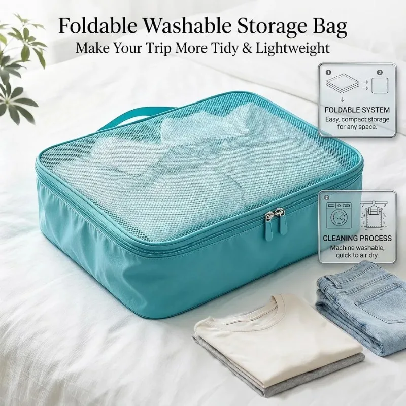 Foldable Travel Packing Cubes with Breathable Mesh Design - Lightweight Organizers