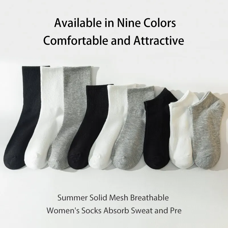 6 Pairs of Women Is Large Size Four Seasons Solid Color Simple Comfortable Fashion Trendy Mid-tube Sport Socks 2