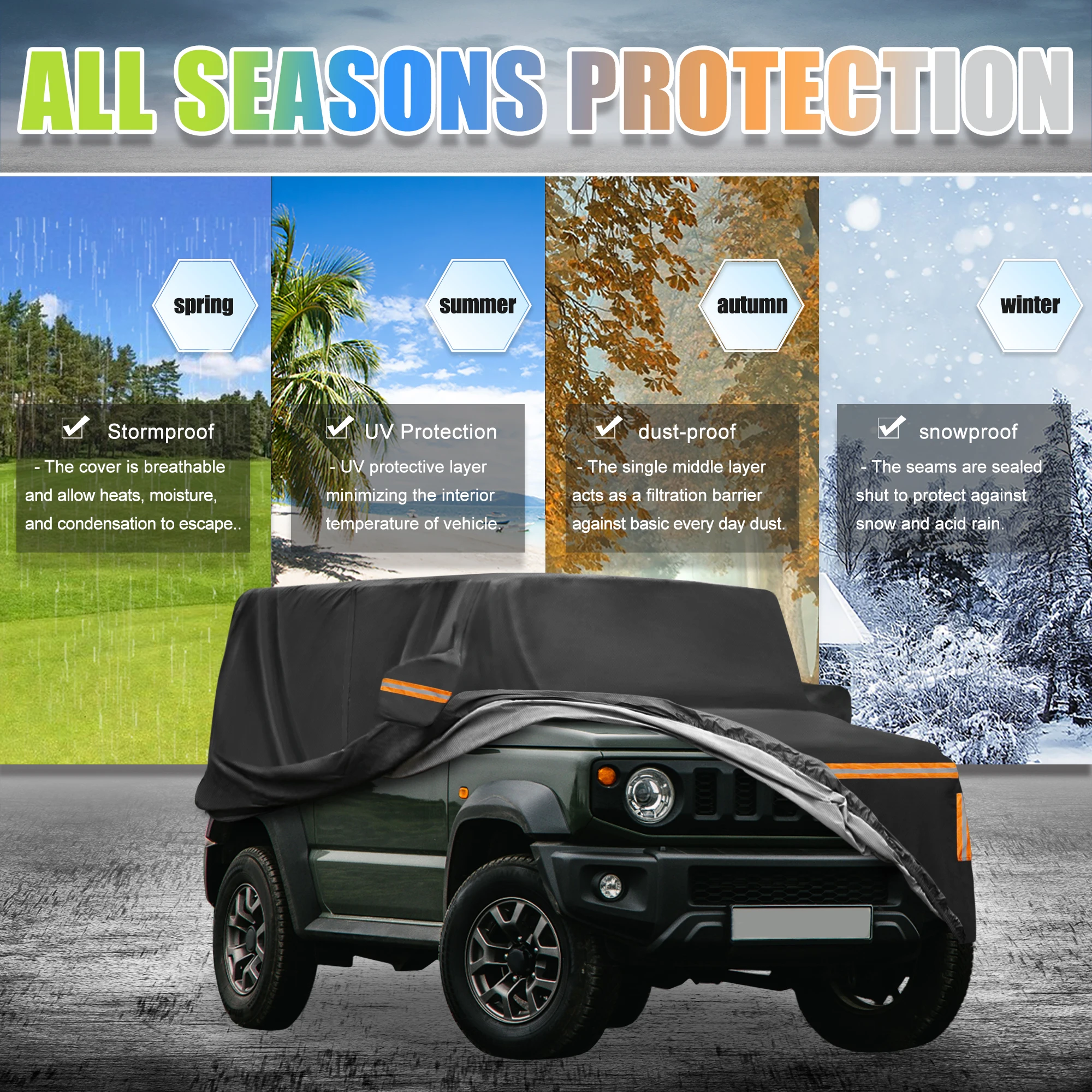 Autohoes geschikt voor Suzuki Jimny/Vitara/Grand Vitara XL-7 /Sx4 S-cross/Ignis, waterdicht ademend alle weersomstandigheden regen sneeuw UV stofbescherming kras hittebestendig met ritssluiting deu