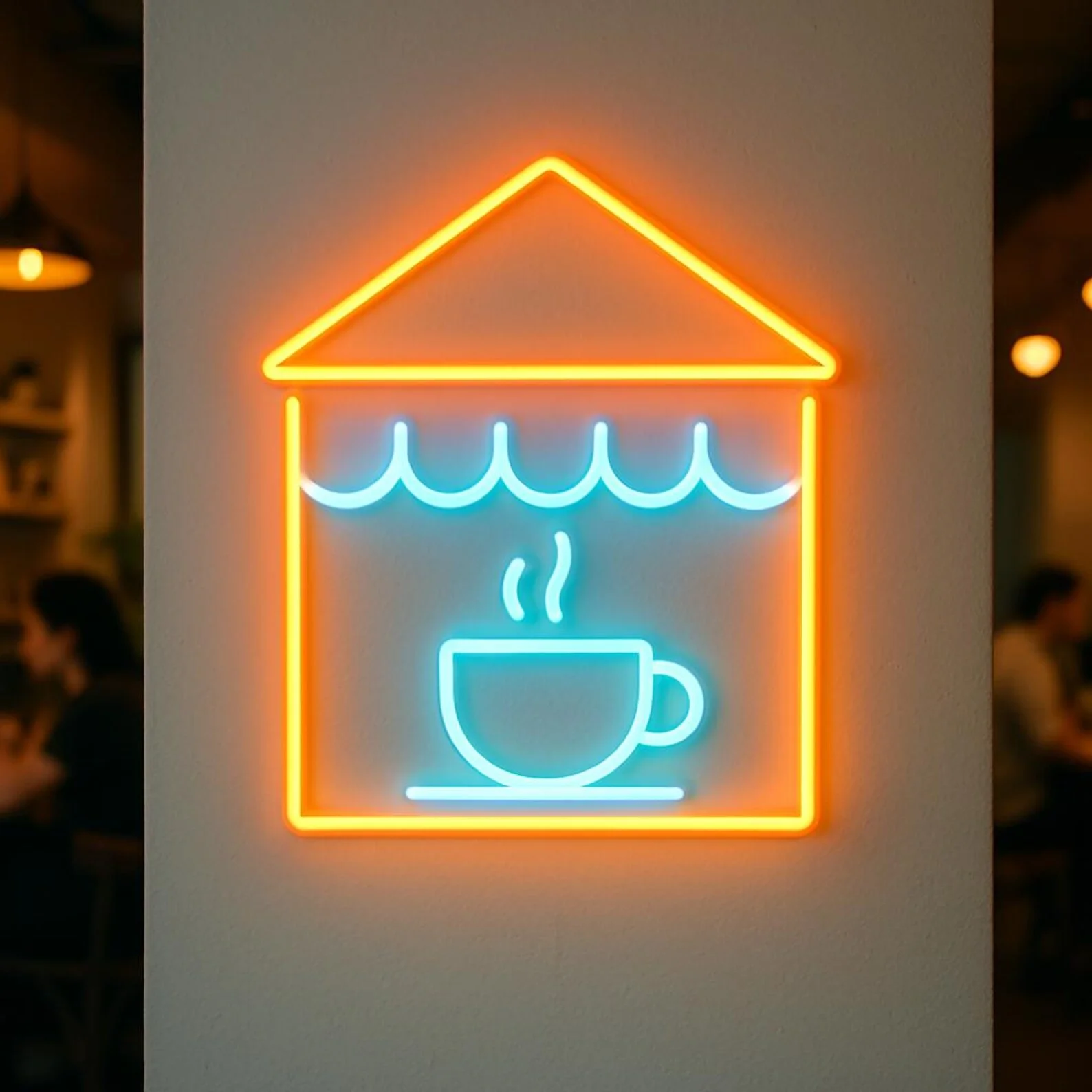 Enseigne au néon pour café, contour de café avec toit et tasse avec panneau Led à vapeur au milieu, idée cadeau pour Barista, décor de tasse à café