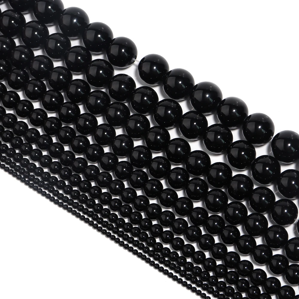 Perline Pietra Naturale Onice Nero Opaco 6-16mm - Filo Da 15,5'' Per Gioielli Fai Da Te