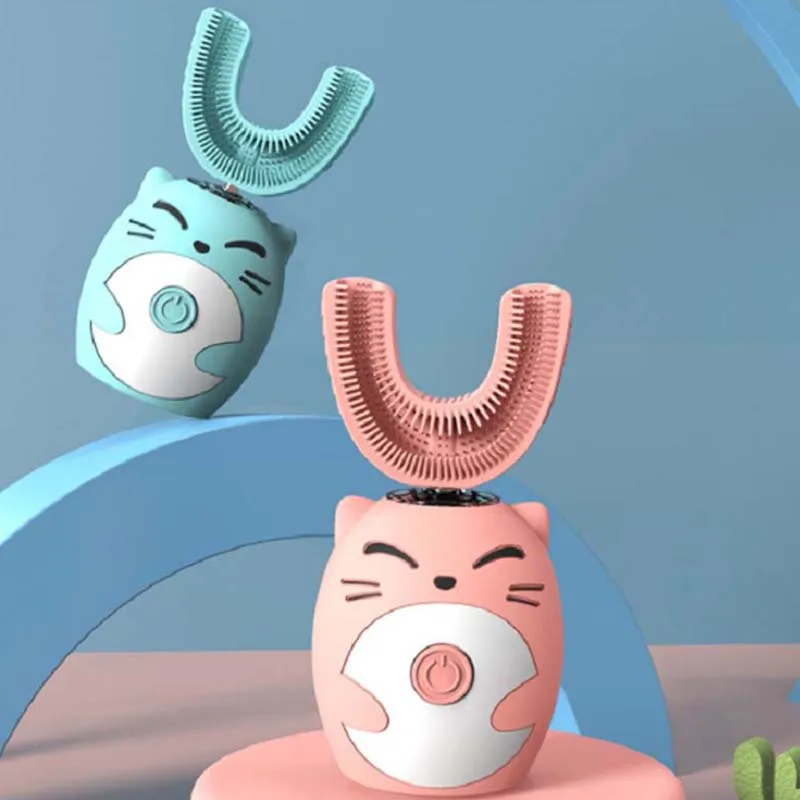 U자형 어린이용 전동 칫솔 헤드 360 °   다양한 모델과 호환되는 부드러운 실리콘 교체용 브러시 헤드