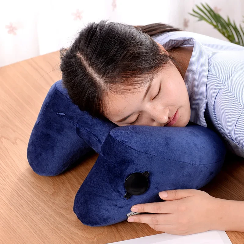 H Shape Inflatable Neck Pillow Portable Folding Lightweight Nap Pillow For Travel Airplane Sleeping Office Car Cushion Pillow
