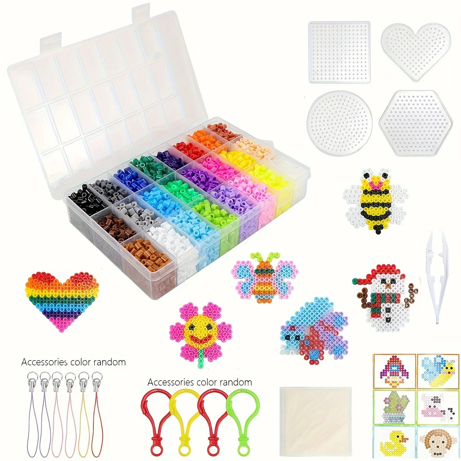 1 Pack 24 Colors Rainbow Ironing Beads Pegboard Set, 5mm 6300Pcs Hama Beads Pixel Puzzle for Birthday and Holiday Gifts DIY