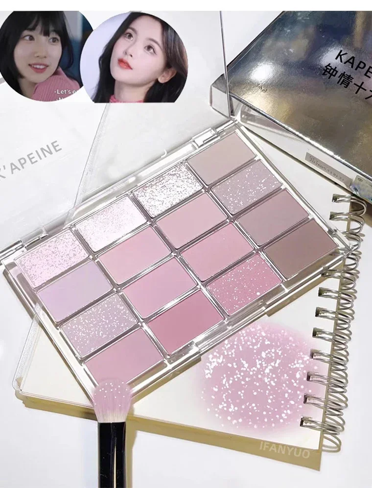 16 Farben Lidschatten Palette Rosé Puder Matt Und Glitzer Finish_voghion.com