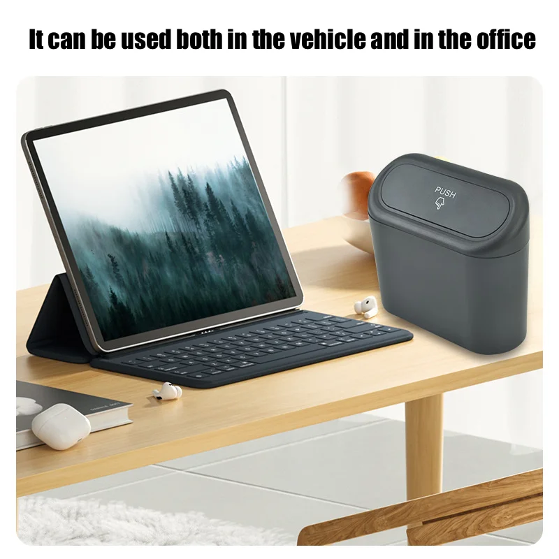 Hanging Car Trash Can with Lid Car Dustproof Trash Can ABS Home Office Multifunctional Storage Box Interior Accessories