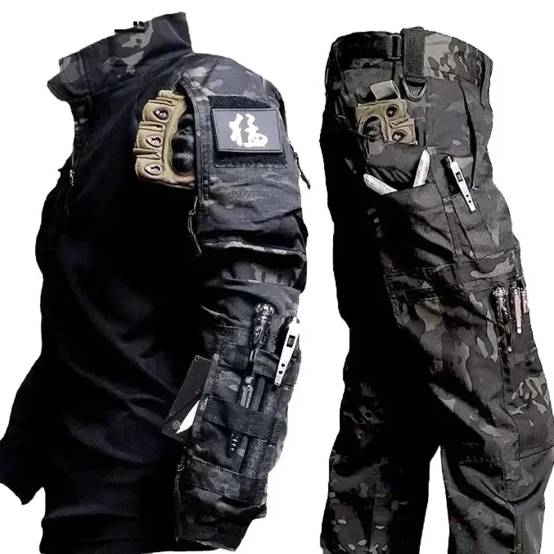 Outdoor Camo Suits Tactical Shirts Training Set Multi-pocket Work Wear Pants Men Clothing Hunting Clothes Wear-resisting 3