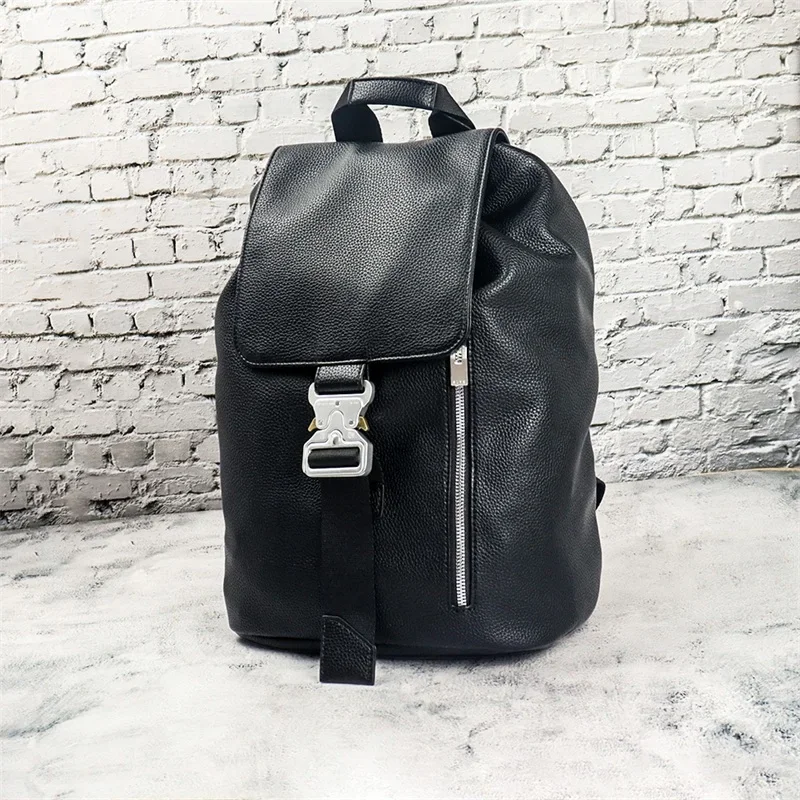 25ss Black ALYX Genuine Leather Backpack High Capacity