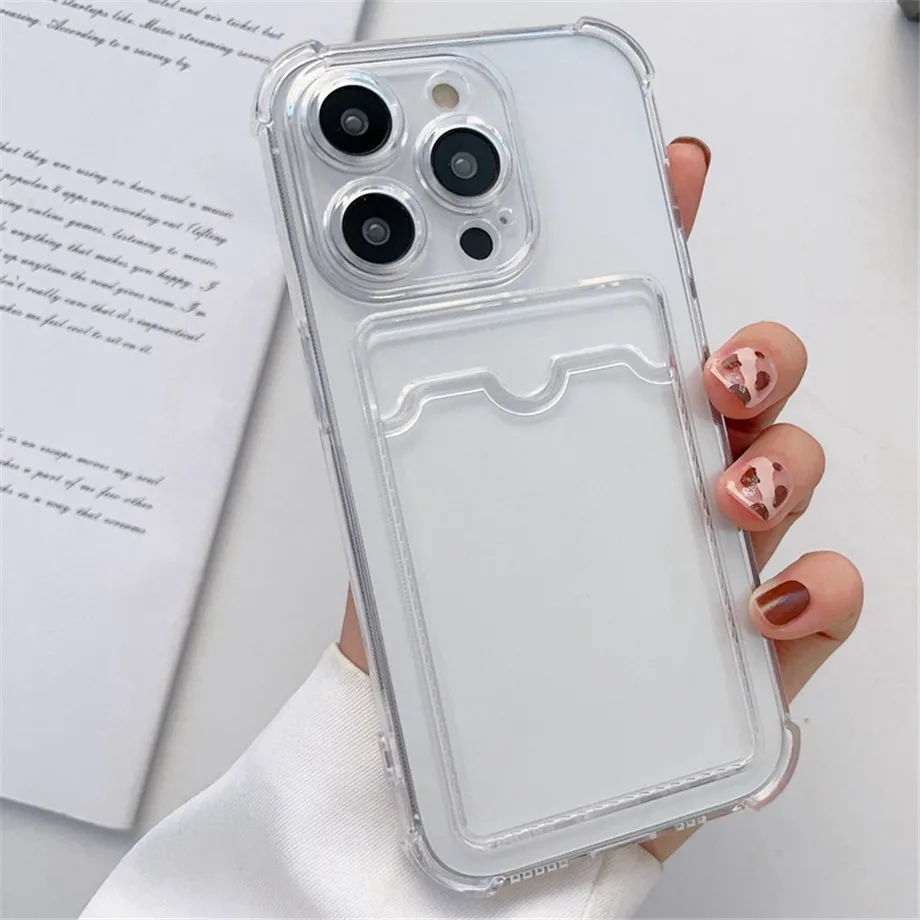 Wallet Card Holder Clear Soft Case For iPhone 11 13 12 14 15 16 Pro Max 17 Air X XSMax XR 16promax Transparent Card Slots Cover — view 2