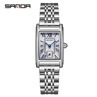 SANDA 1116 Quartz Watch Women Elegant Design Watches Rectangle Dial Waterproof Steel Leather Business Ladies Wristwatches Gift 1