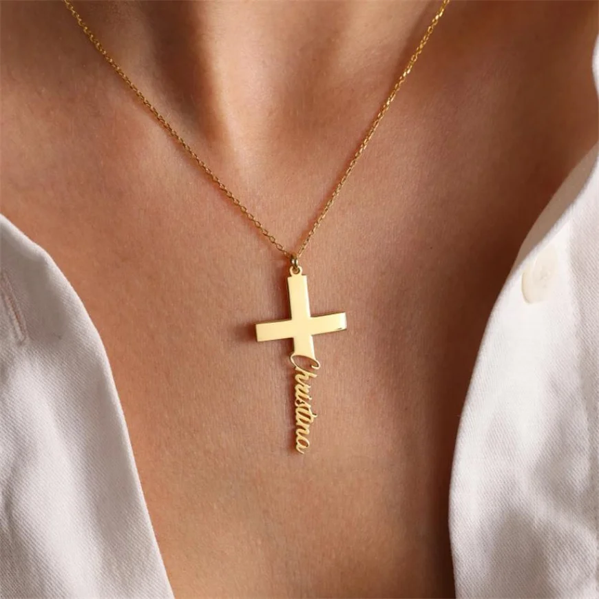 Custom Cross Name Necklaces Stainless 