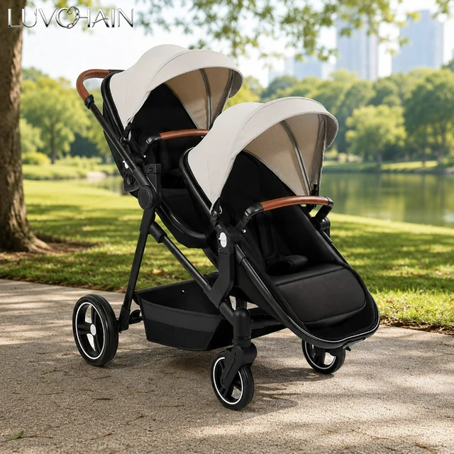 Poussette double multifonctionnelle portable, poussette double légère, poussette double pliable 1