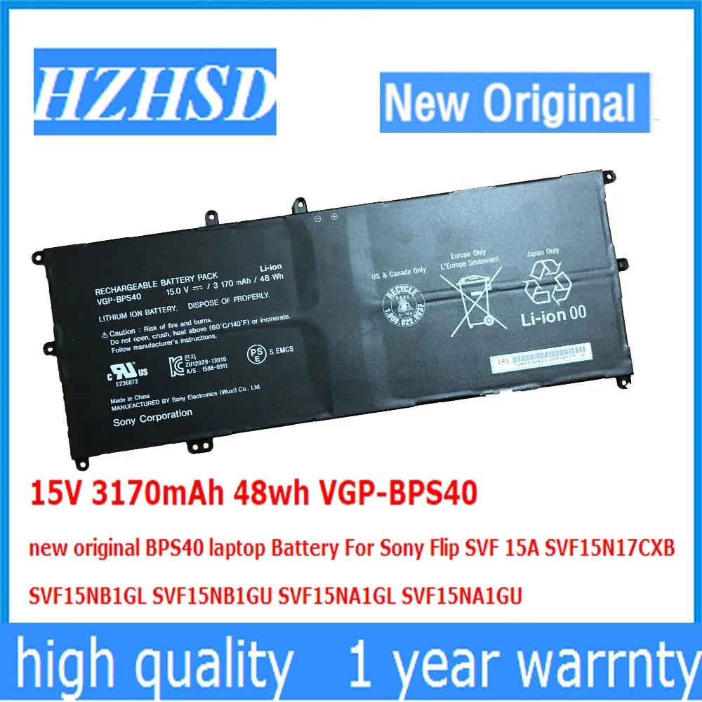 15V 3170mAh 48wh VGP-BPS40 new original laptop Battery For Sony Flip SVF 15A SVF15N17CXB SVF15NB1GL SVF15NB1GU SVF15NA1G