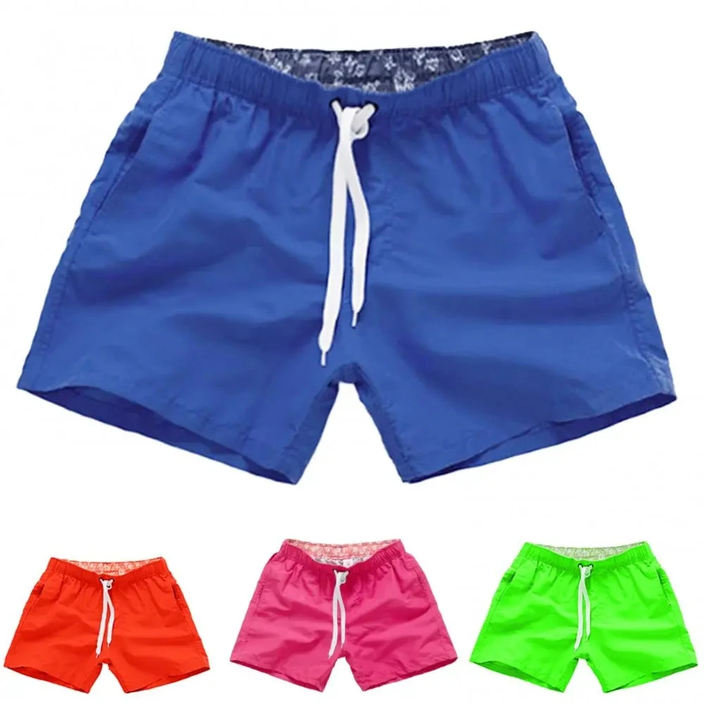 

Men Shorts Casual Solid Color Summer Beach Shorts Pants Fashion Male Drawstring Swimming Trunks Swimwear