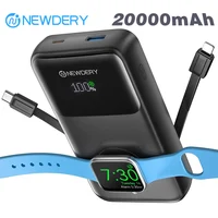 NEWDERY Travel Battery Pack 20000mAh Portable Charger for All iWatch, iPhones,Samsung Power Bank Built-in Cables Fast Charging 1