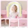 Kids Vanity Table and Chair Set Girls Dressing Table with Storage Shelves & Drawer Wooden Makeup Desk for Playroom Bedroom